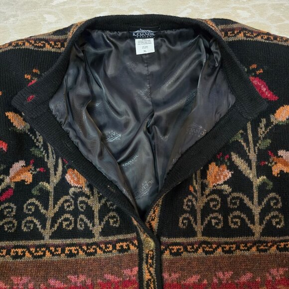 Icelandic Design XL Womens Floral Cardigan Shetland Wool Cottagecore Old Money - Picture 8 of 11